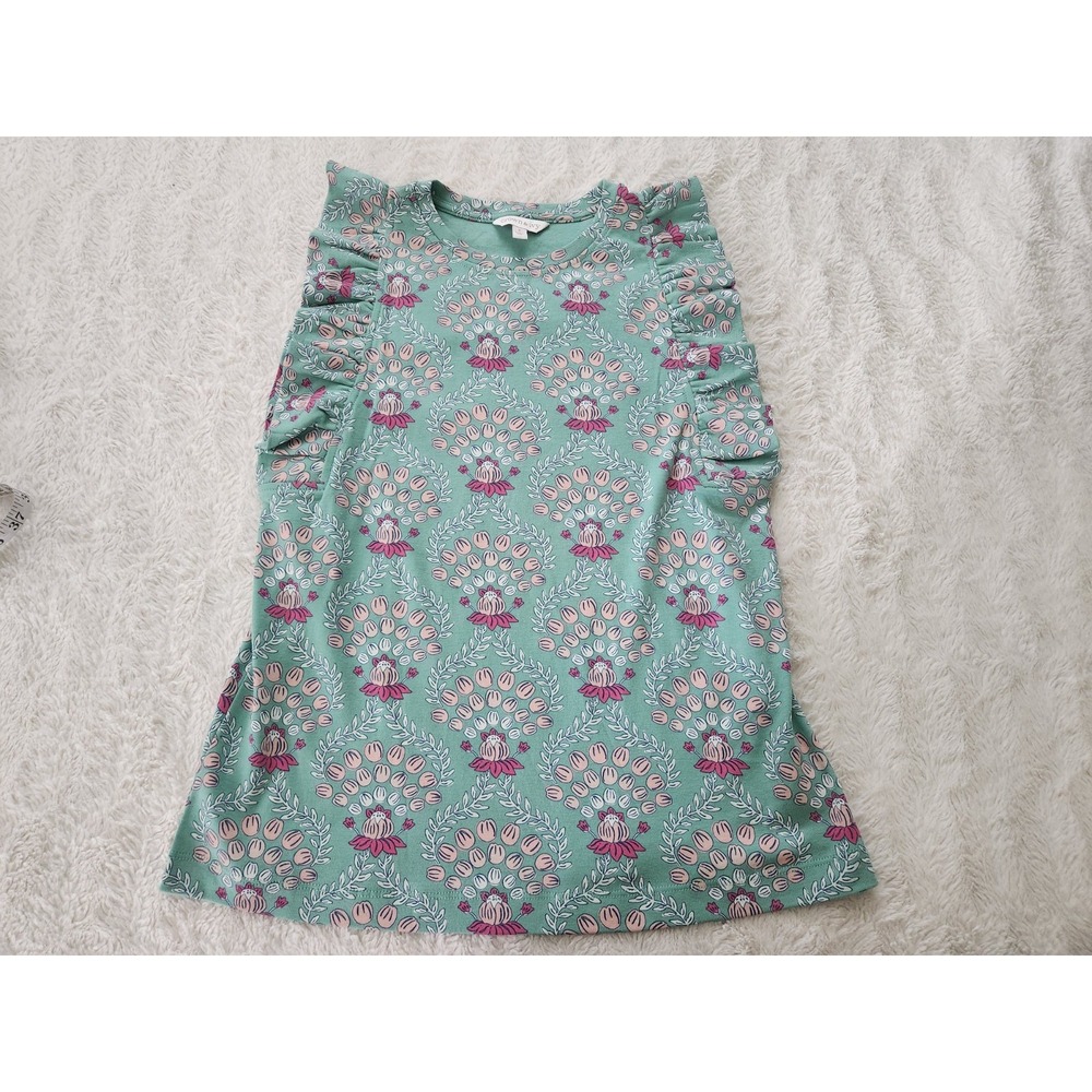 Crown & Ivy Women's Green Floral Ruffle Sleeveless Top Size Small 100% Cotton